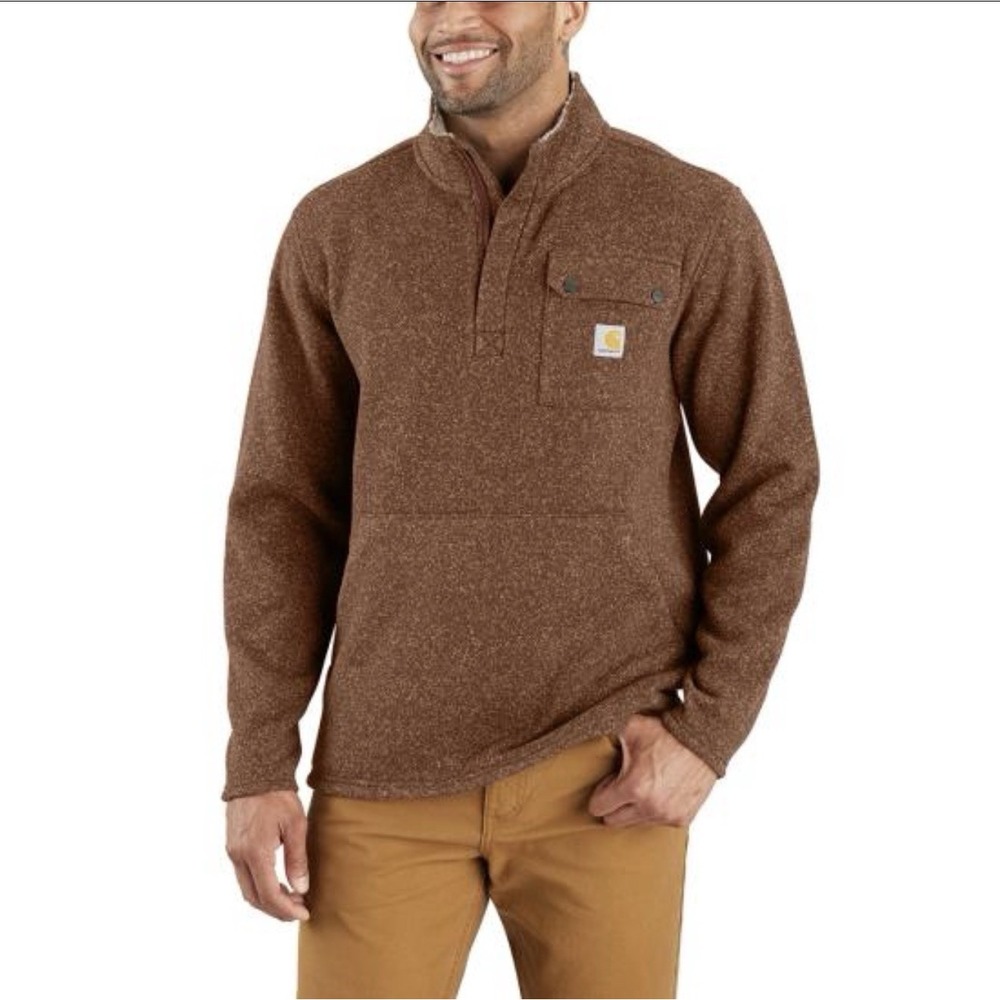 Carhartt Men's XL Brown Sherpa Fleece Pullover Relaxed Fit 1/2 Zip Jacket